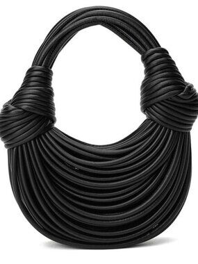Tiffany & Fred Paris women black smooth leather string bag clutch boho, chic